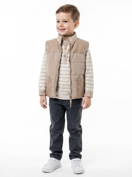 Erkek Çocuk 3'lu Alt Üst Takım 1-5 Yaş 6229 Ekru - Bej - HYPE