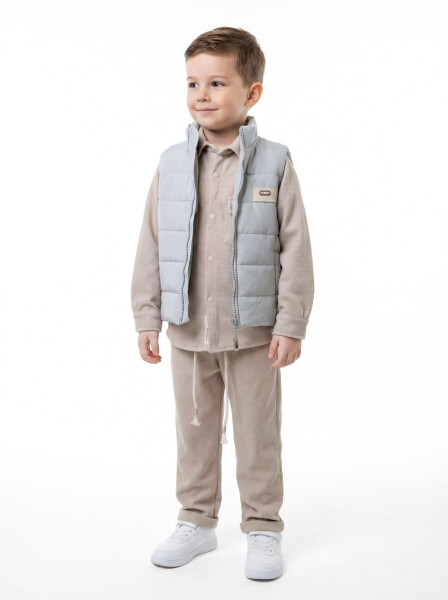 Erkek Çocuk 3'lu Alt Üst Takım 4-8 Ay 6613 Bej - Mavi - HYPE