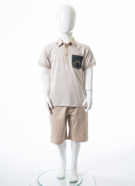 Erkek Çocuk Yazlık 2'li Alt Üst Takım (Tişort + Şort) 4-8 Yaş 6616 Bej - 3