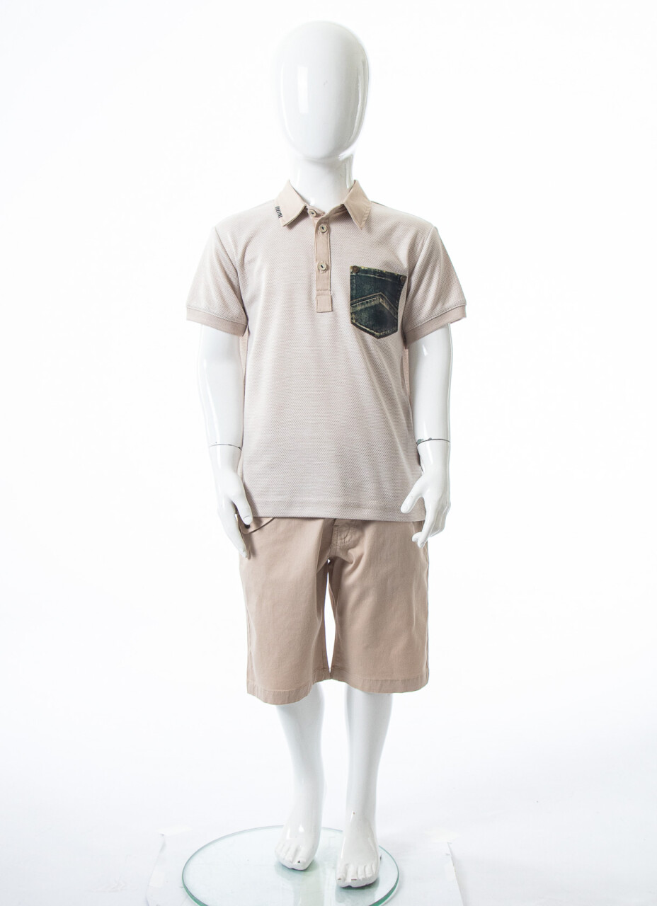 Erkek Çocuk Yazlık 2'li Alt Üst Takım (Tişort + Şort) 4-8 Yaş 6616 Bej - 3