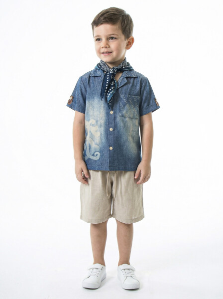Boy's summer two-piece set (shirt + shorts) with scarf, ages 4-8, 6621 - HYPE