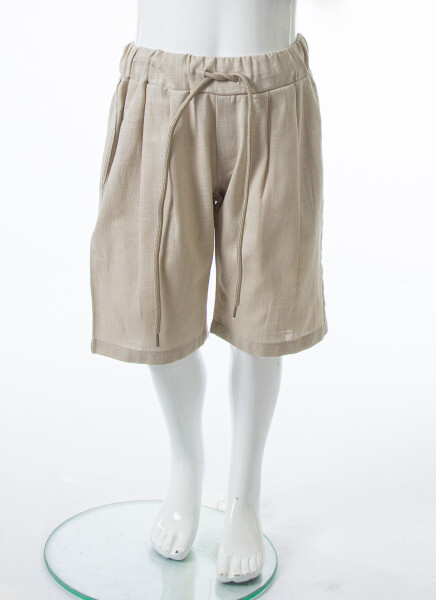 Erkek Çocuk Folarlı Yazlık 2'li Alt Üst Takım (Gömlek + Şort) 4-8 Yaş 6621 Mavi - Bej - 5