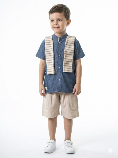 Boy's summer two-piece set (shirt + shorts) with scarf, ages 1-5 years 6235 - HYPE