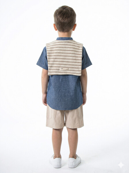 Erkek Çocuk Folarlı Yazlık 2'li Alt Üst Takım (Gömlek + Şort) 1-5 Yaş 6235 Mavi - 3