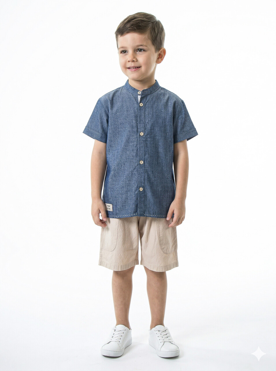 Erkek Çocuk Folarlı Yazlık 2'li Alt Üst Takım (Gömlek + Şort) 1-5 Yaş 6235 Mavi - 4