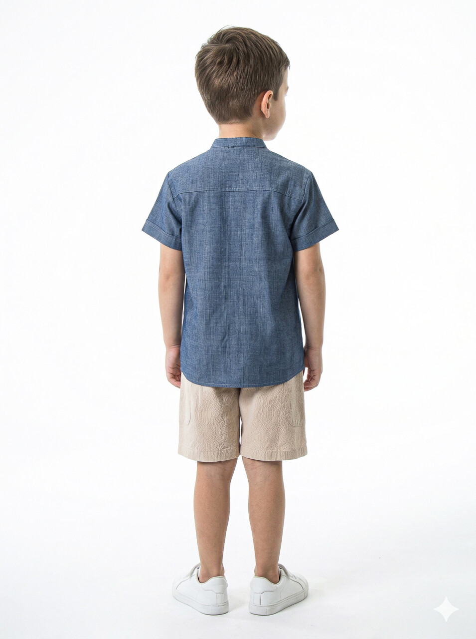 Erkek Çocuk Folarlı Yazlık 2'li Alt Üst Takım (Gömlek + Şort) 1-5 Yaş 6235 Mavi - 5