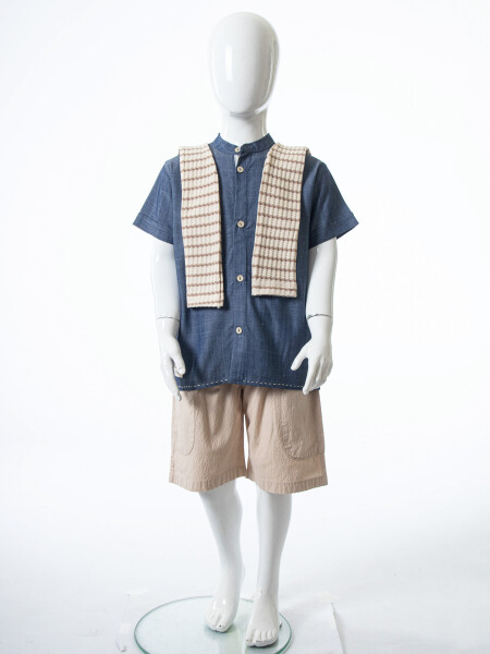 Erkek Çocuk Folarlı Yazlık 2'li Alt Üst Takım (Gömlek + Şort) 1-5 Yaş 6235 Mavi - 6