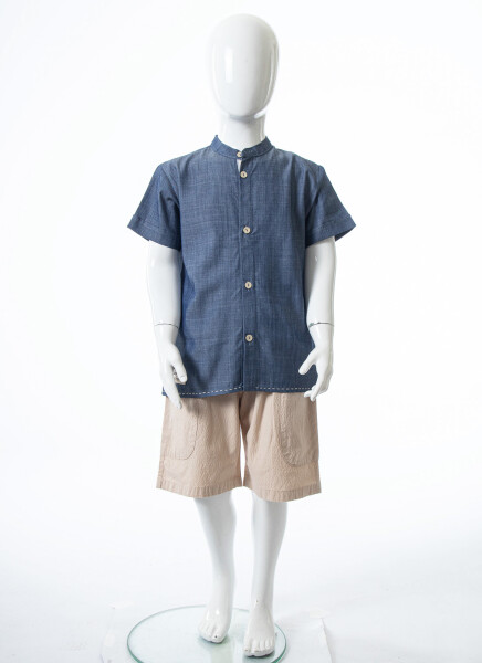 Erkek Çocuk Folarlı Yazlık 2'li Alt Üst Takım (Gömlek + Şort) 1-5 Yaş 6235 Mavi - 8