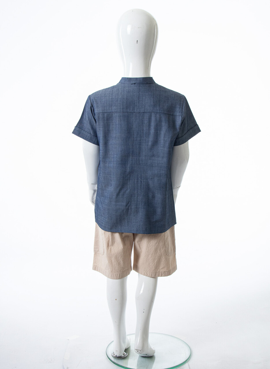 Erkek Çocuk Folarlı Yazlık 2'li Alt Üst Takım (Gömlek + Şort) 1-5 Yaş 6235 Mavi - 9