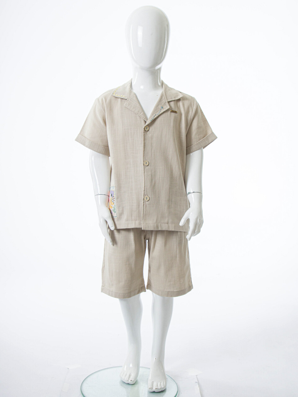 Erkek Çocuk Yazlık 2'li Alt Üst Takım (Gömlek + Şort) 1-5 Yaş 6234 Bej - 3