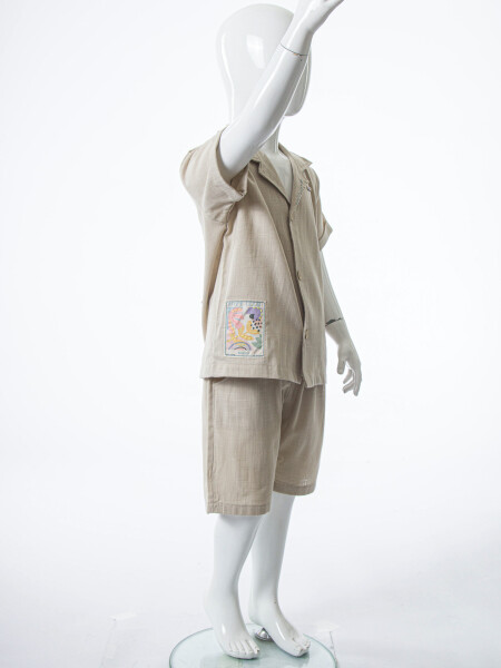 Erkek Çocuk Yazlık 2'li Alt Üst Takım (Gömlek + Şort) 1-5 Yaş 6234 Bej - 4