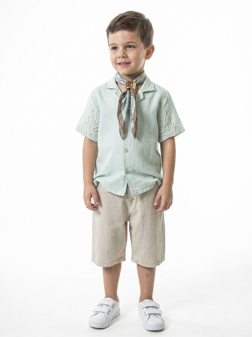 Erkek Çocuk Folarlı Yazlık 2'li Alt Üst Takım (Gömlek + Şort) 4-8 Yaş 6617 Açik Mavi - 1