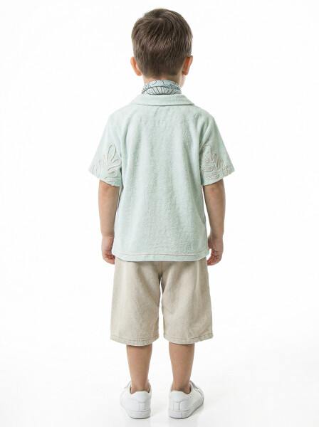 Erkek Çocuk Folarlı Yazlık 2'li Alt Üst Takım (Gömlek + Şort) 4-8 Yaş 6617 Açik Mavi - 2
