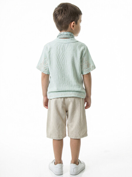 Erkek Çocuk Folarlı Yazlık 2'li Alt Üst Takım (Gömlek + Şort) 4-8 Yaş 6617 Açik Mavi - 3
