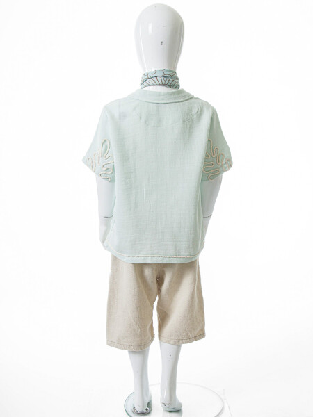 Erkek Çocuk Folarlı Yazlık 2'li Alt Üst Takım (Gömlek + Şort) 4-8 Yaş 6617 Açik Mavi - 5