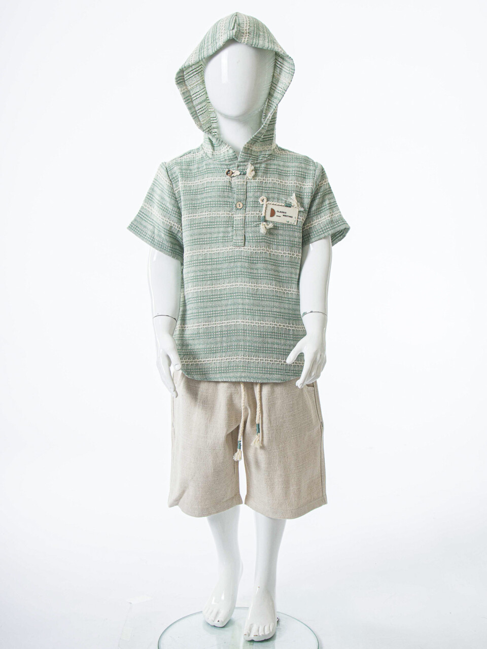 Erkek Çocuk Yazlık 2'li Alt Üst Takım (Tişort + Şort) 4-8 Yaş 6619 Haki - 4