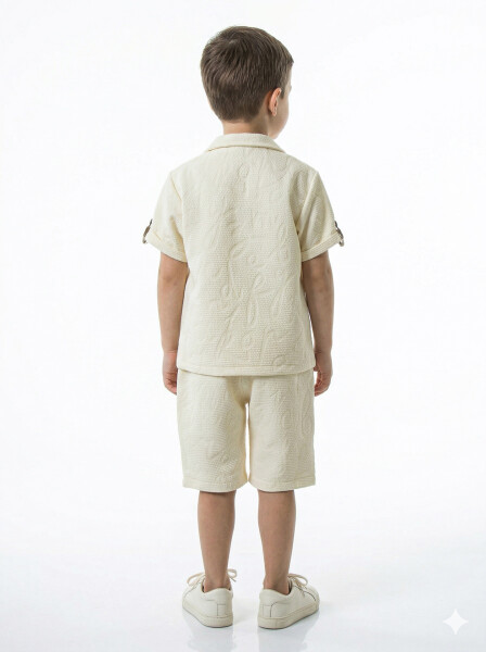 Erkek Çocuk Yazlık 2'li Alt Üst Takım (Gömlek + Şort) 1-5 Yaş 6231 Krem - 2