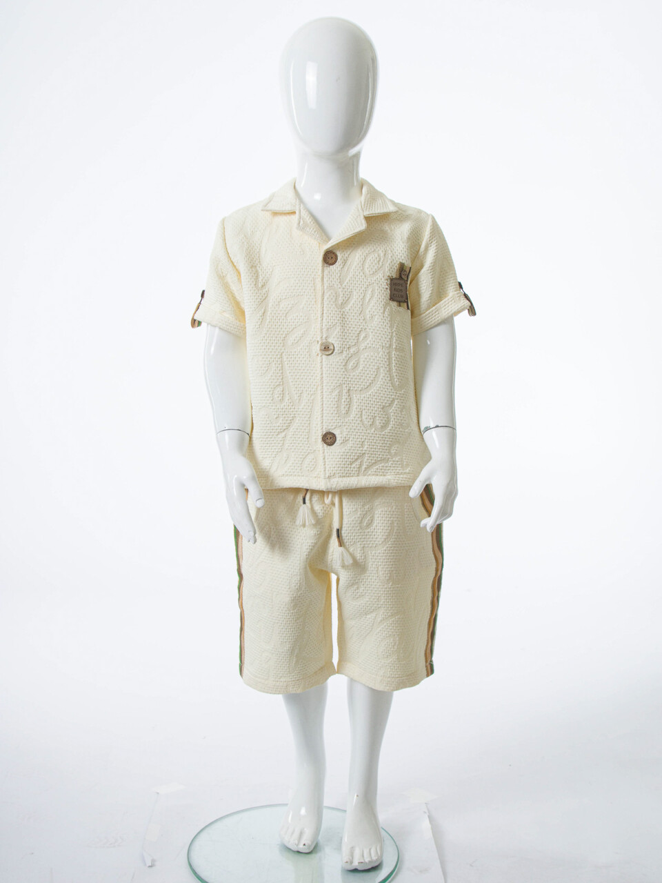 Erkek Çocuk Yazlık 2'li Alt Üst Takım (Gömlek + Şort) 1-5 Yaş 6231 Krem - 3