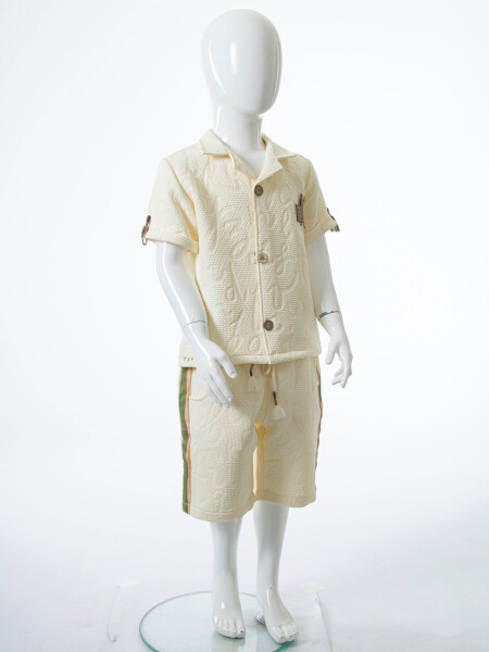 Erkek Çocuk Yazlık 2'li Alt Üst Takım (Gömlek + Şort) 1-5 Yaş 6231 Krem - 4