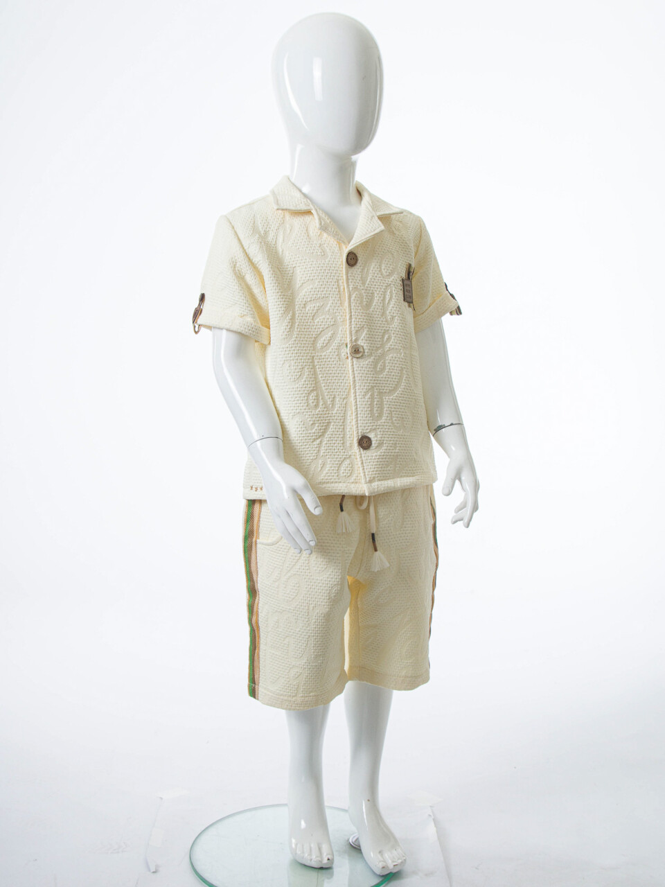 Erkek Çocuk Yazlık 2'li Alt Üst Takım (Gömlek + Şort) 1-5 Yaş 6231 Krem - 4