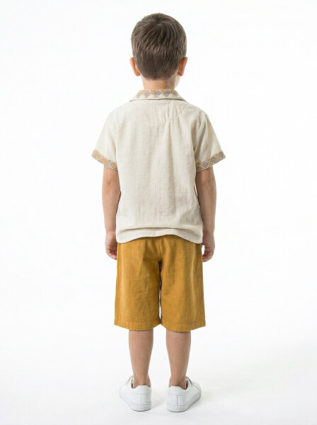 Erkek Çocuk Yazlık 2'li Alt Üst Takım (Gömlek + Şort) 4-8 Yaş 6620 Bej - 2
