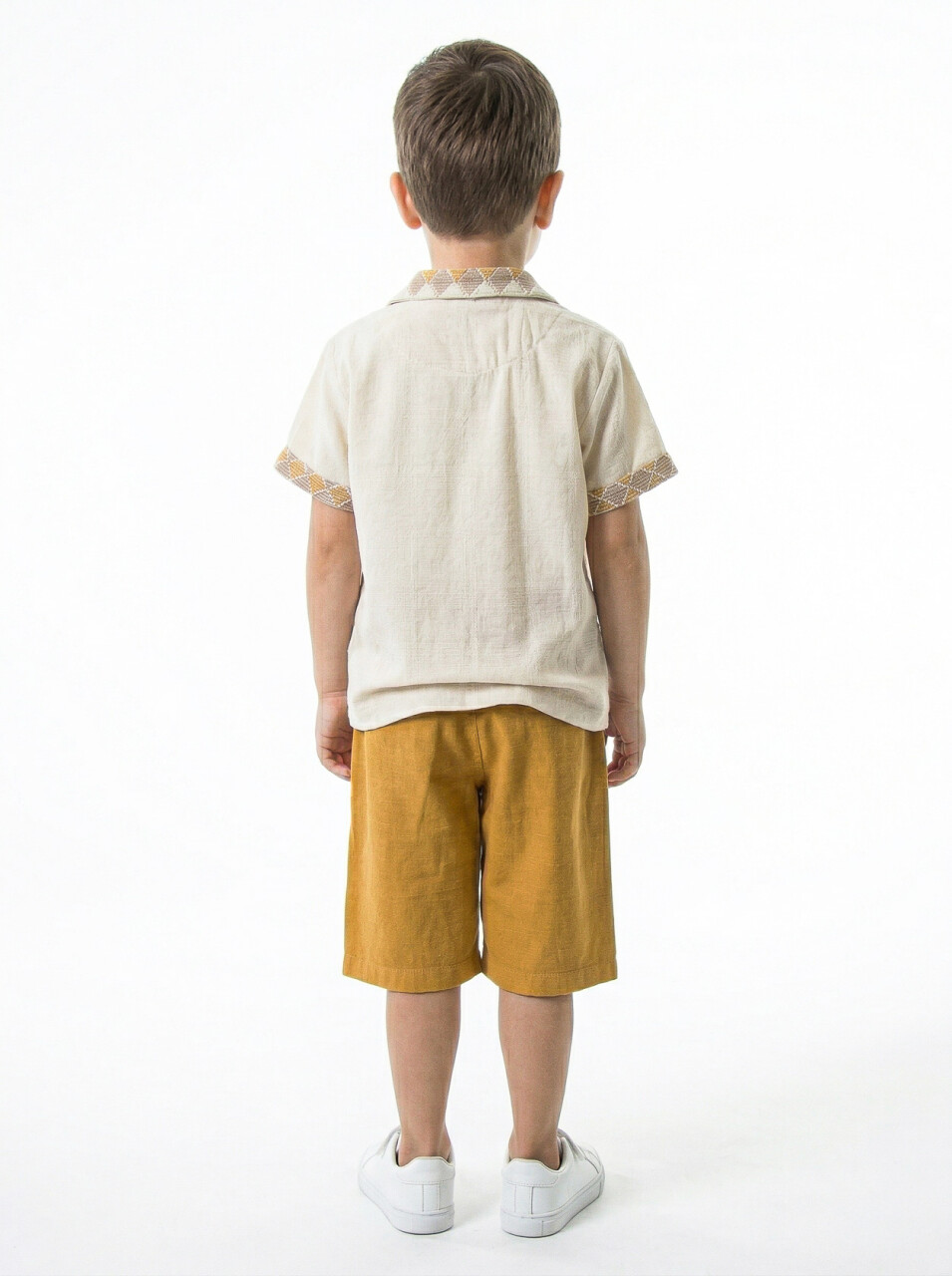 Erkek Çocuk Yazlık 2'li Alt Üst Takım (Gömlek + Şort) 4-8 Yaş 6620 Bej - 2