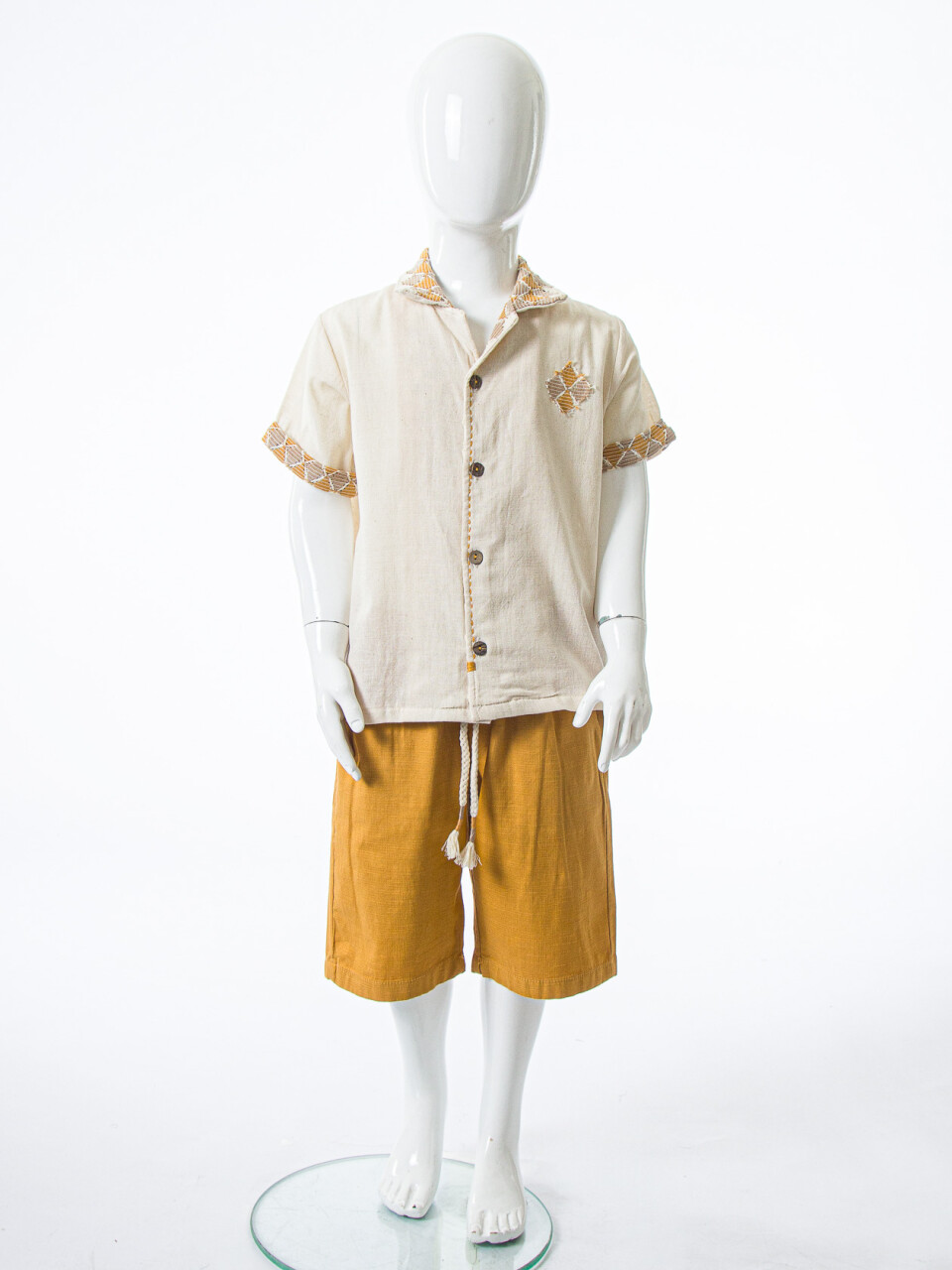 Erkek Çocuk Yazlık 2'li Alt Üst Takım (Gömlek + Şort) 4-8 Yaş 6620 Bej - 3