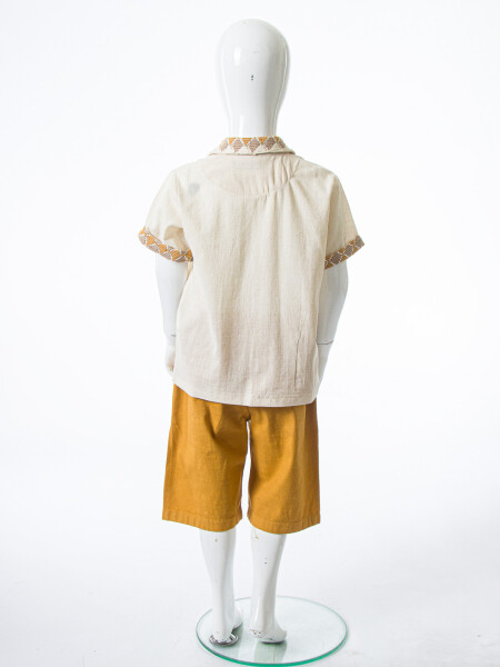 Erkek Çocuk Yazlık 2'li Alt Üst Takım (Gömlek + Şort) 4-8 Yaş 6620 Bej - 4