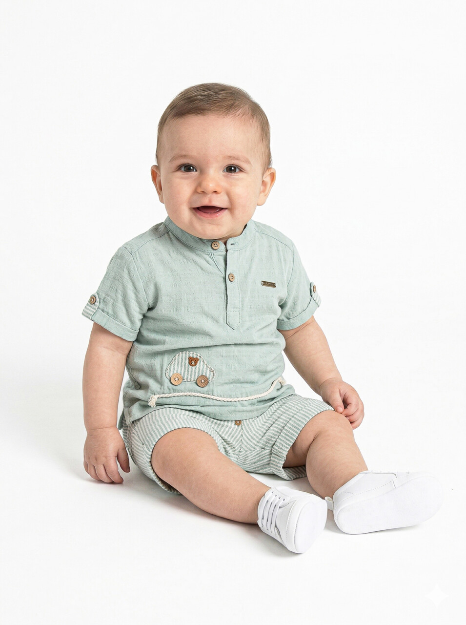 Erkek Çocuk Yazlık 2'li Alt Üst Takım (Tişort + Şort) 3-12 Ay 1526 Mint - 1