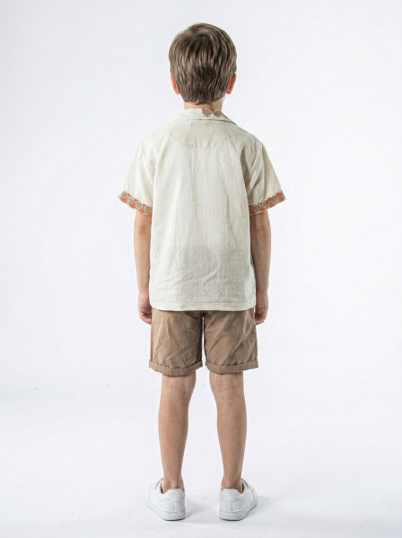 Erkek Çocuk 2'li Yazlık Alt Üst Takım (Tişort + Şort) 8-12 Yaş 6897 Bej - 2