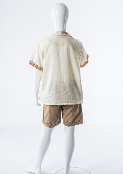 Erkek Çocuk 2'li Yazlık Alt Üst Takım (Tişort + Şort) 8-12 Yaş 6897 Bej - 6