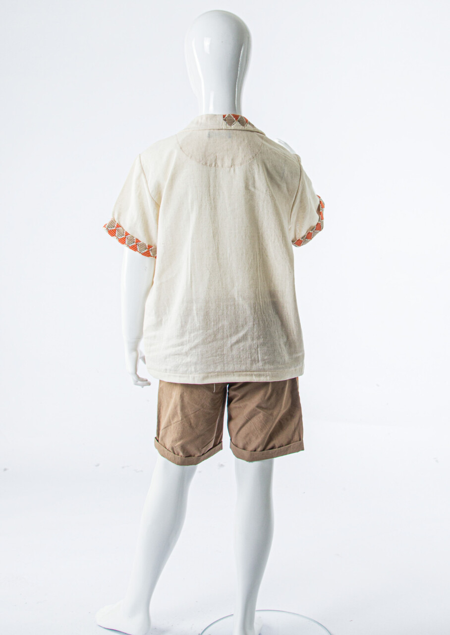 Erkek Çocuk 2'li Yazlık Alt Üst Takım (Tişort + Şort) 8-12 Yaş 6897 Bej - 6