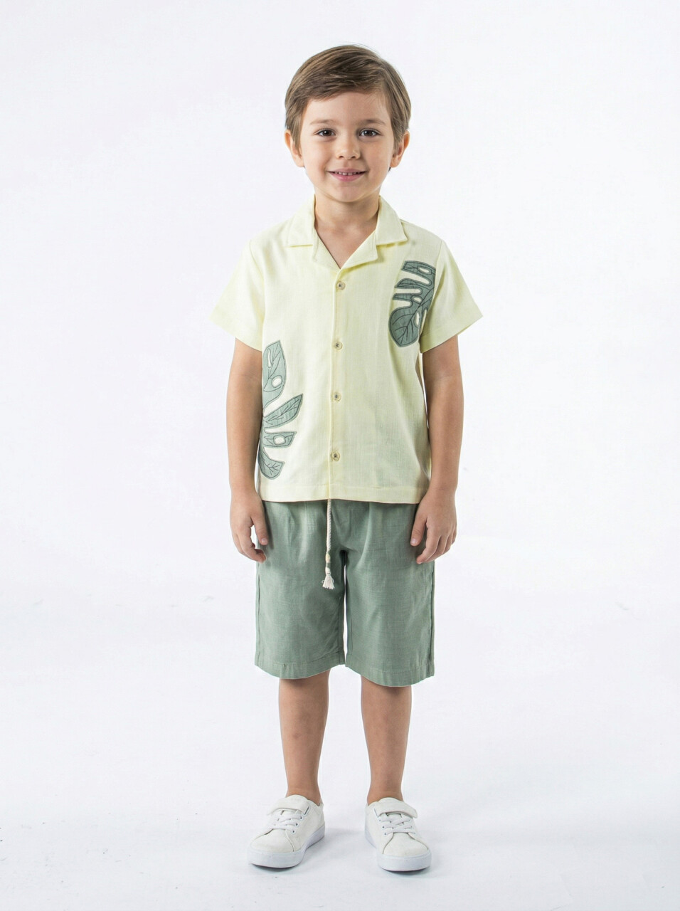 Erkek Çocuk 2'li Yazlık Alt Üst Takım (Tişort + Şort) 4-8 Yaş 6625 Sarı - 1