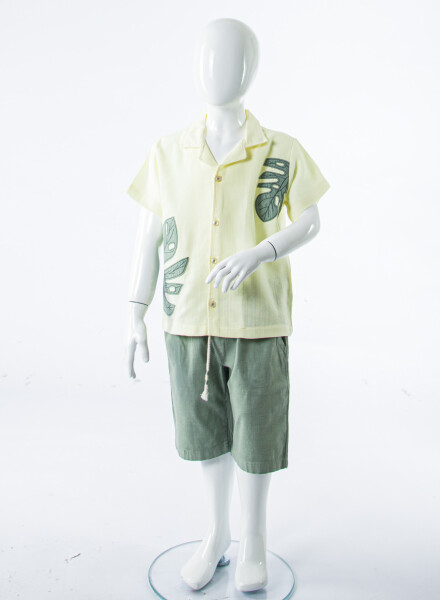 Erkek Çocuk 2'li Yazlık Alt Üst Takım (Tişort + Şort) 4-8 Yaş 6625 Sarı - 3