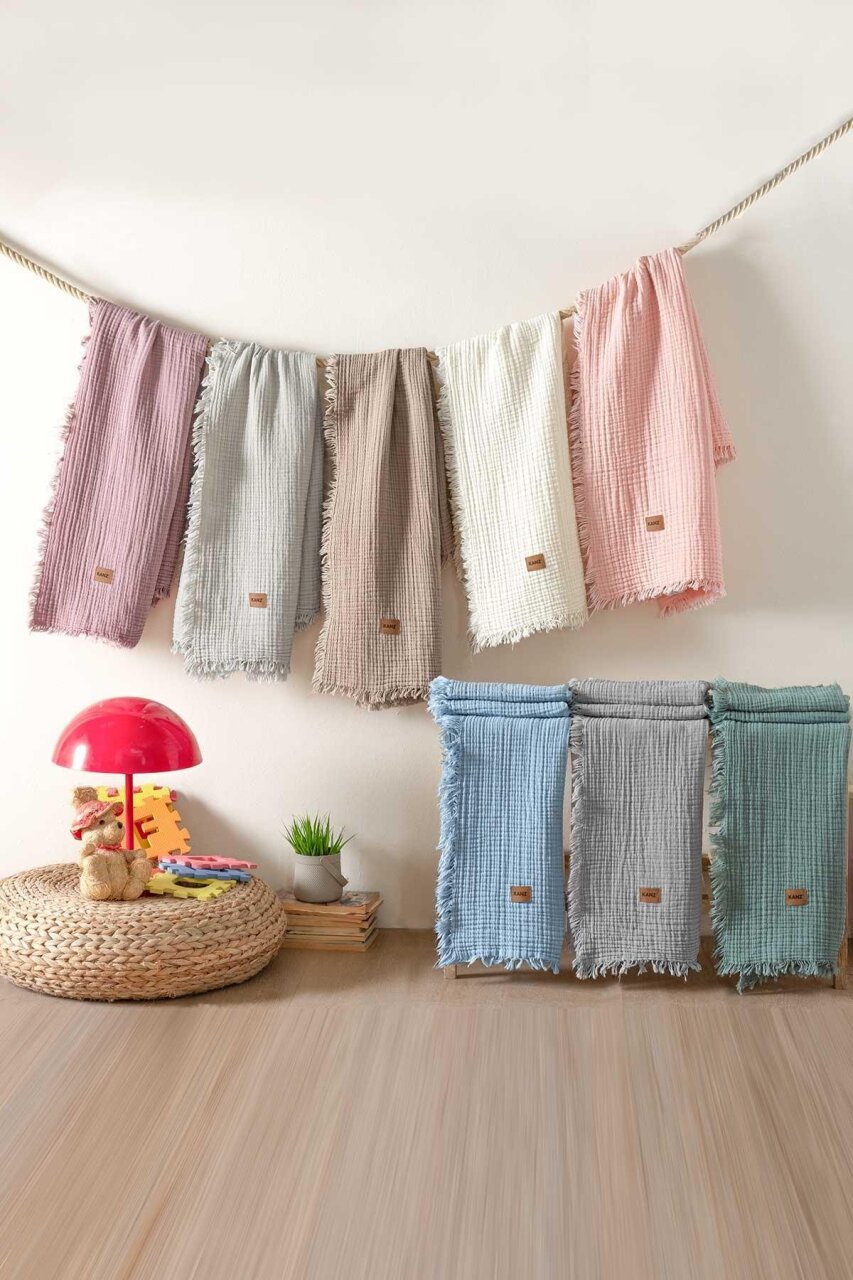 Kanz Bebek 4 Kat Müslin Örtü Knz-027 Gül Kurusu - 4