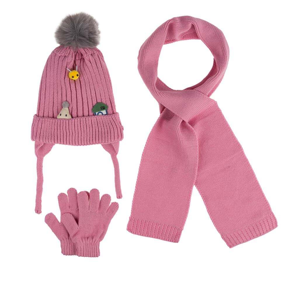 Kitti Bebe Kız Atkı Bere Eldiven Takım (1-4 Yaş) K24160-03 Pembe - 1