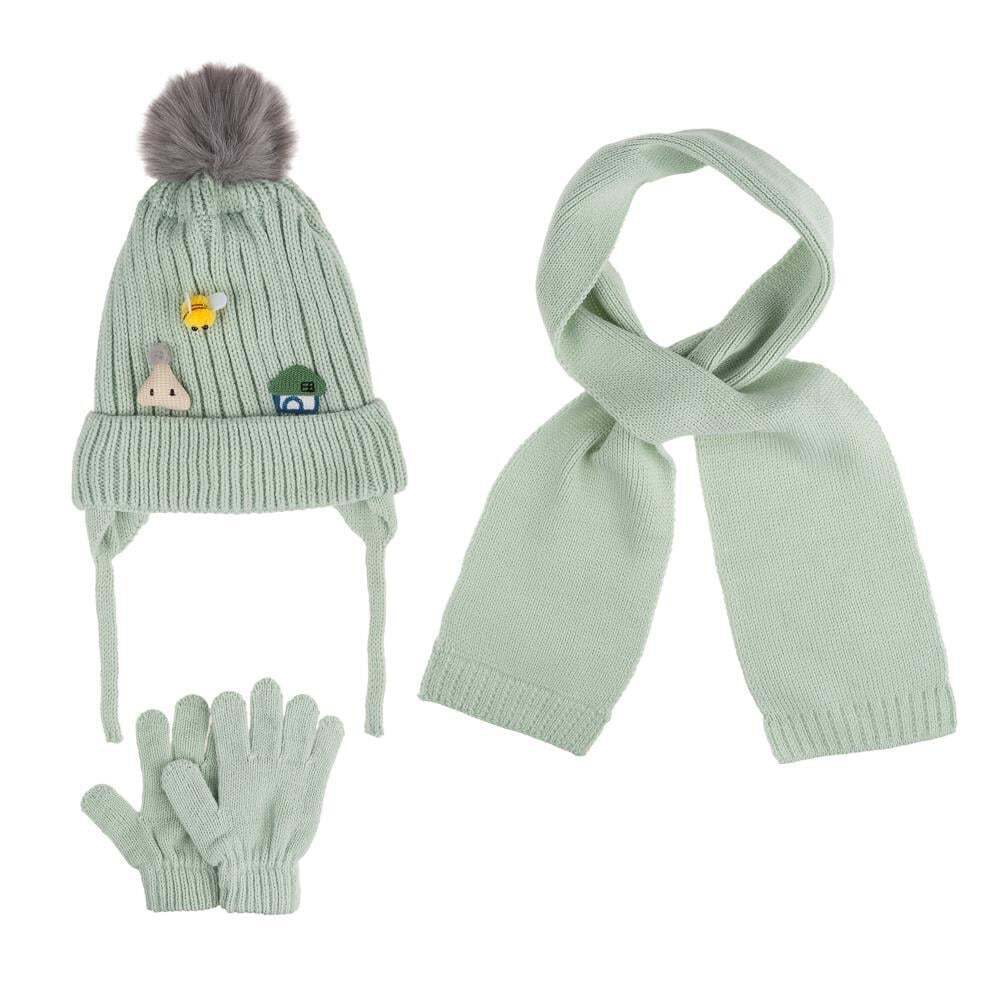 Kitti Bebe Kız Atkı Bere Eldiven Takım (1-4 Yaş) K24160-03 Mint - 1