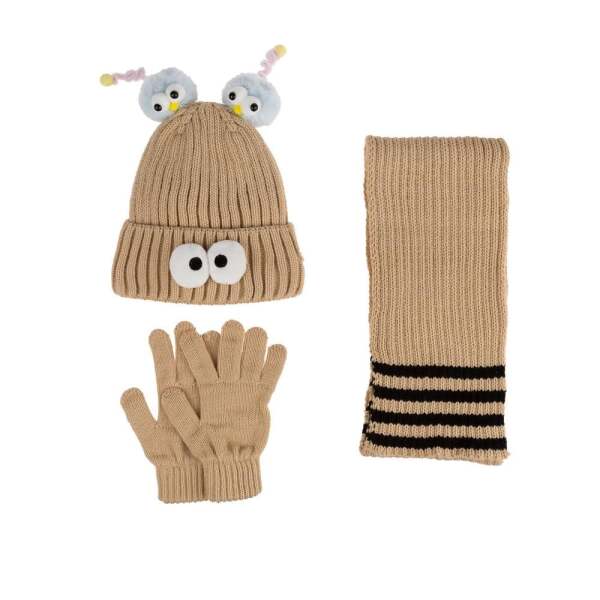 Kitti Çocuk Kız Atkı Bere Eldiven Takım (4-8 Yaş) K24170-09 Bej - Kitti