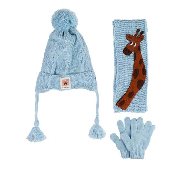 Kitti Bebe Erkek Atkı Bere Eldiven Takım (1-4 Yaş) K24160-09 Açık Mavi - Kitti