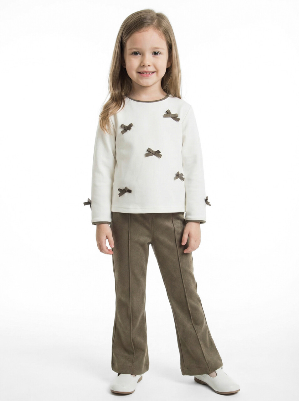 Pelerin Detaylı Kız Çocuk 3'lü Alt Üst Takım 4-10 Yaş 4406 Haki - 3