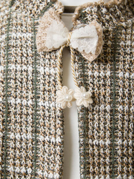 Pelerin Detaylı Kız Çocuk 3'lü Alt Üst Takım 4-10 Yaş 4406 Haki - 5