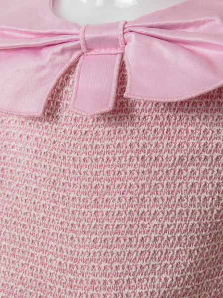 Bebe Yakalı Çiçek İşlemeli Tüllü Fiyonklu Kız Çocuk Elbise 3-8 Yaş 4423 Açik Pembe - 6