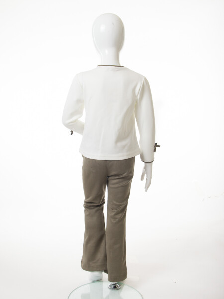 Pelerin Detaylı Kız Çocuk 3'lü Alt Üst Takım 4-10 Yaş 4406 Haki - 6