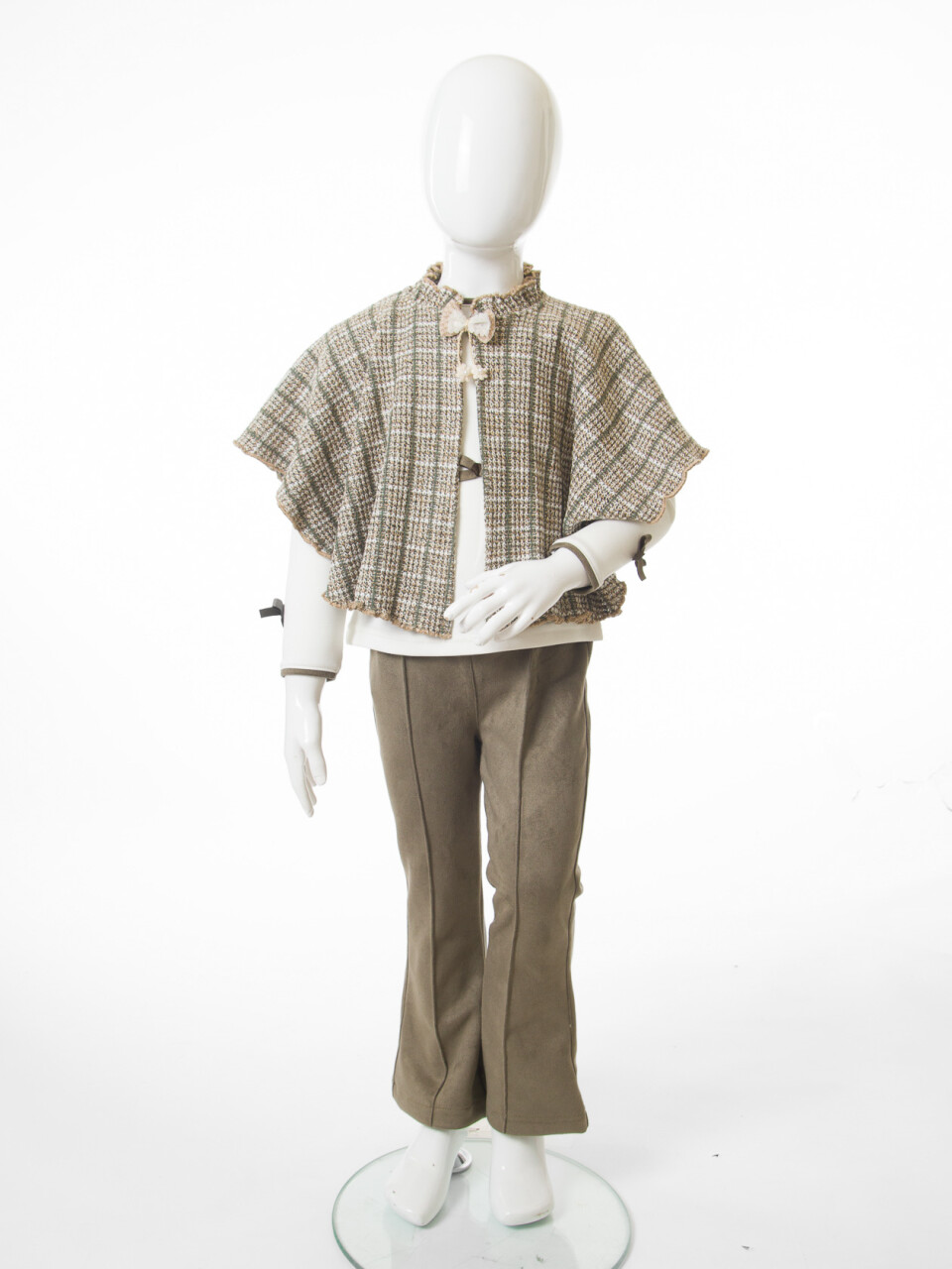 Pelerin Detaylı Kız Çocuk 3'lü Alt Üst Takım 4-10 Yaş 4406 Haki - 7