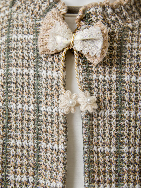 Pelerin Detaylı Kız Çocuk 3'lü Alt Üst Takım 4-10 Yaş 4406 Haki - 8