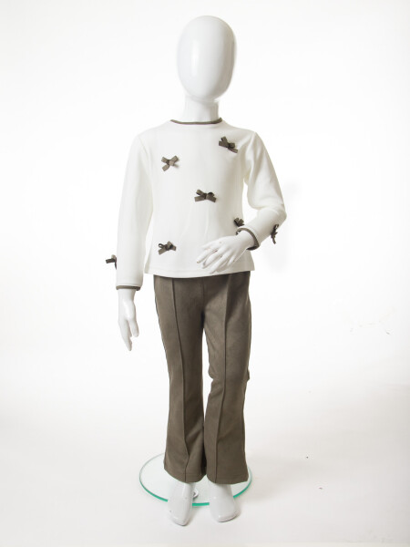 Pelerin Detaylı Kız Çocuk 3'lü Alt Üst Takım 4-10 Yaş 4406 Haki - 10