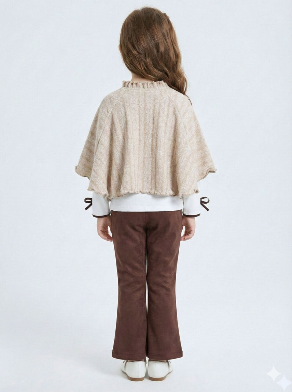 Pelerin Detaylı Kız Çocuk 3'lü Alt Üst Takım 4-10 Yaş 4406 Ekru - Kahverengi - 5