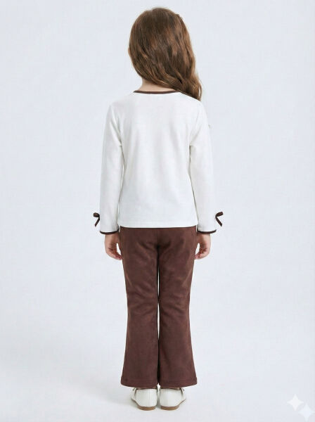 Pelerin Detaylı Kız Çocuk 3'lü Alt Üst Takım 4-10 Yaş 4406 Ekru - Kahverengi - 7