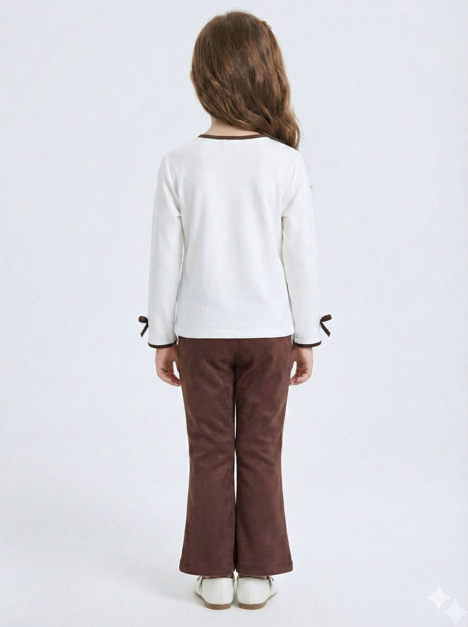 Pelerin Detaylı Kız Çocuk 3'lü Alt Üst Takım 4-10 Yaş 4406 Ekru - Kahverengi - 7