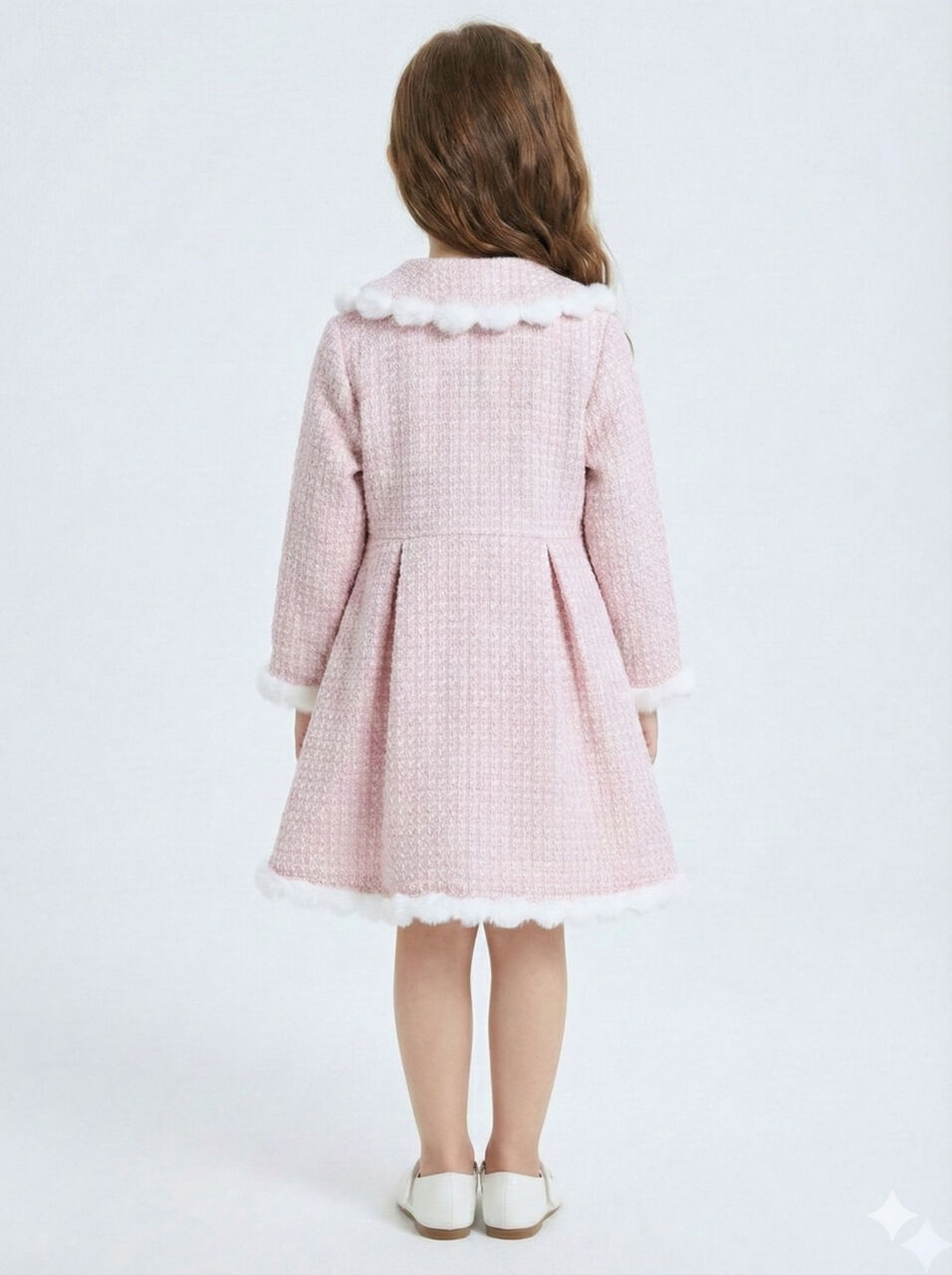 Kız Çocuk Kurdele Detaylı Parlak Kumaşlı 2'li Elbise ve Kaban Takmı 1-6 Yaş 4417 Pembe - 2